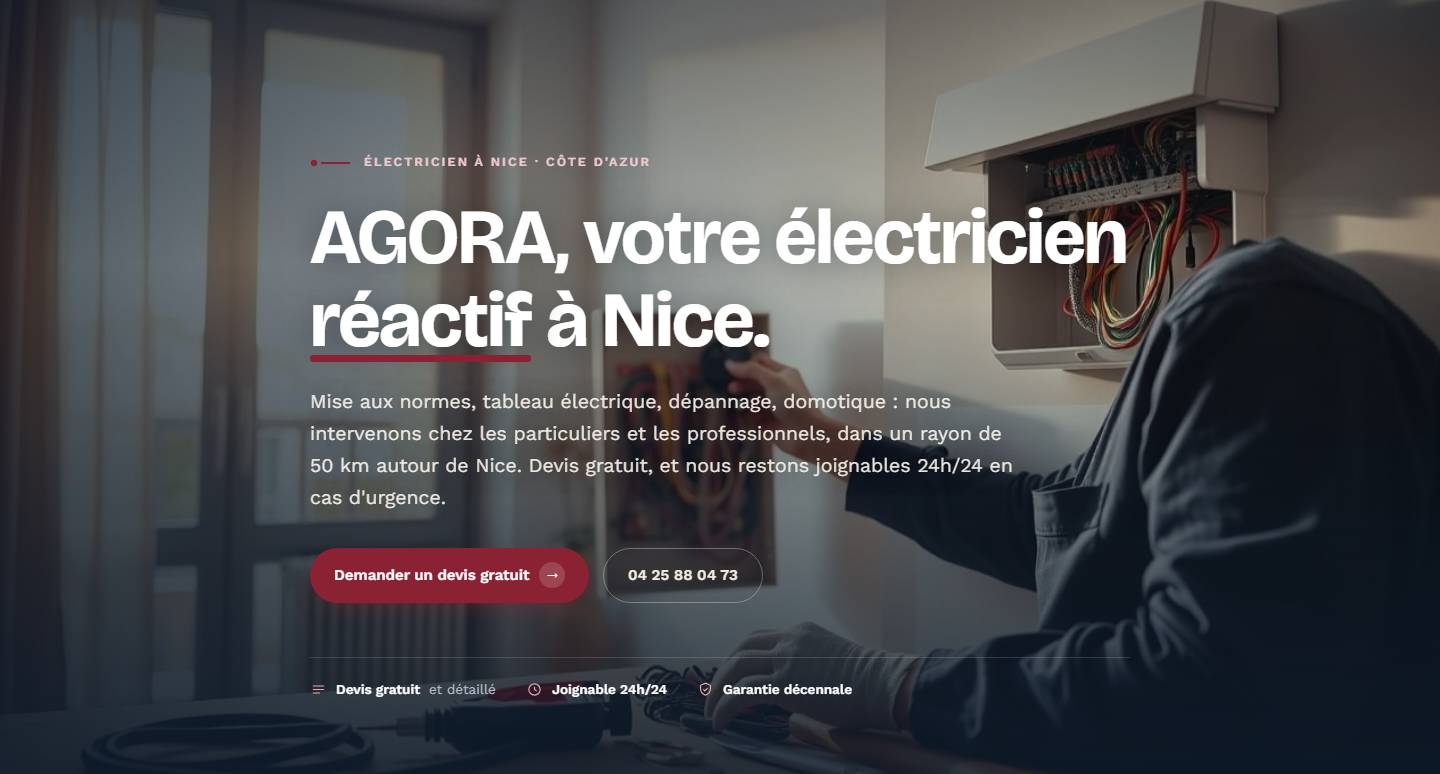 hero — AGORA, votre électricienréactif à Nice.