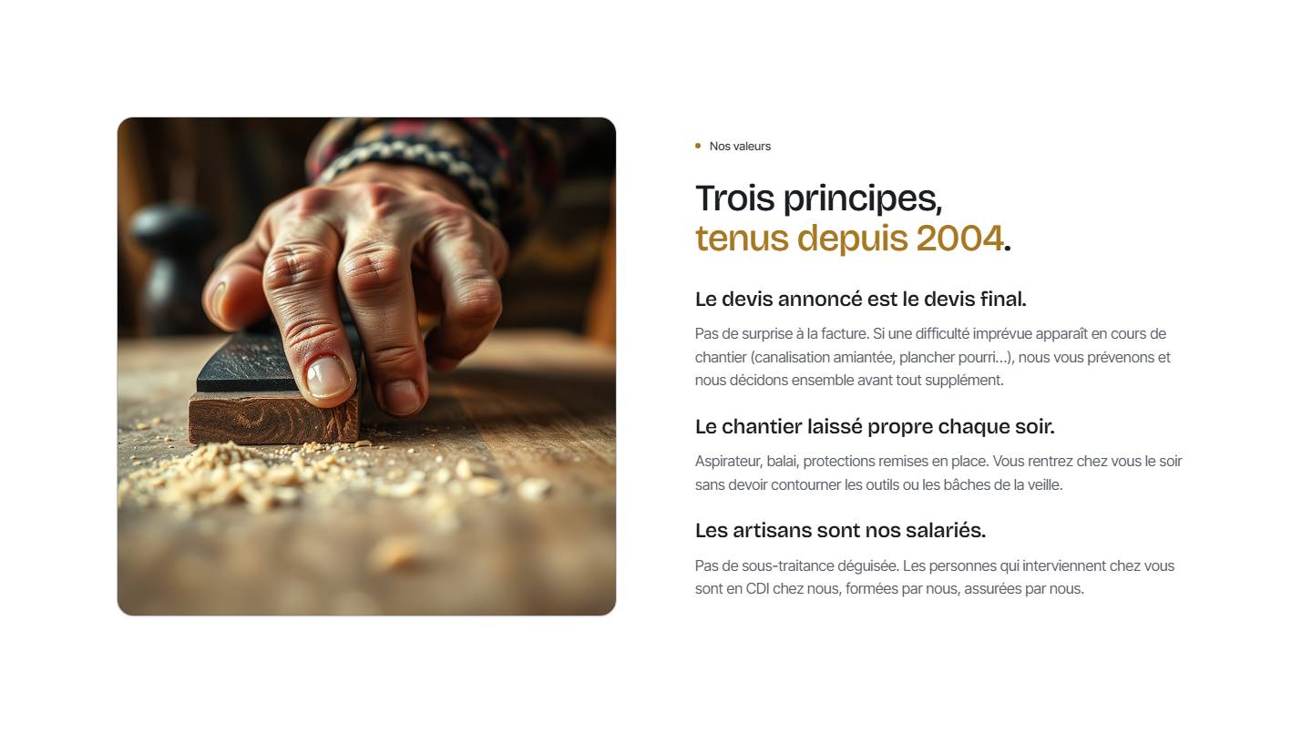 section — Trois principes, tenus depuis 2004.