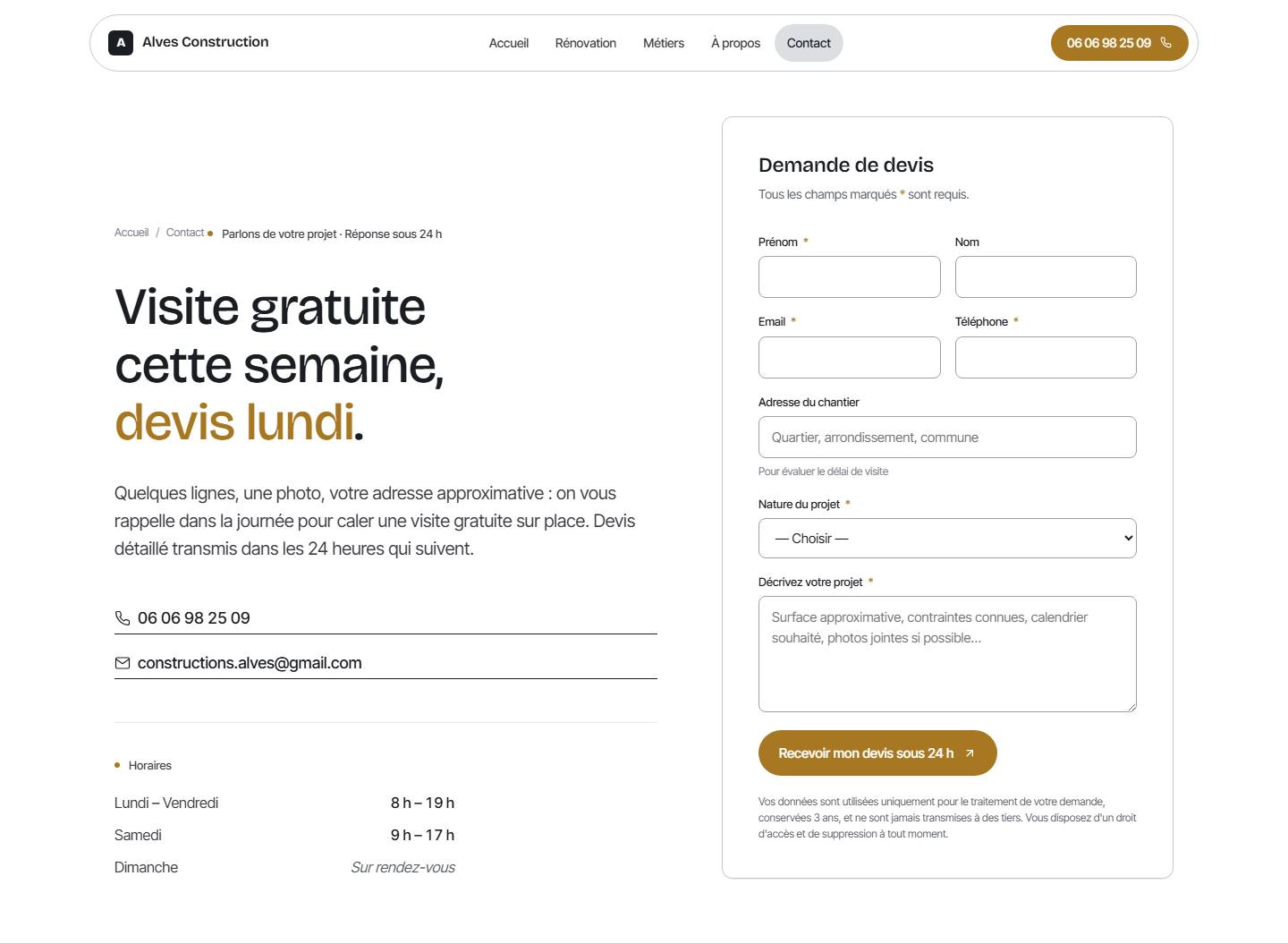 header — Visite gratuite cette semaine, devis lundi.
