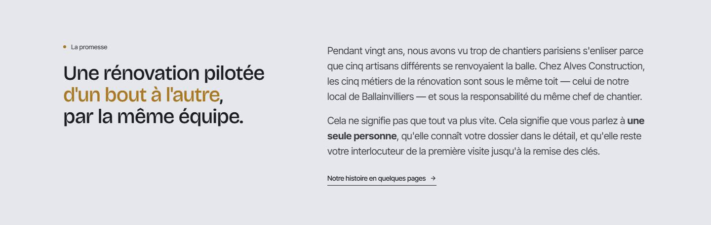 section — Une rénovation pilotée d'un bout à l'autre, par la même équipe.