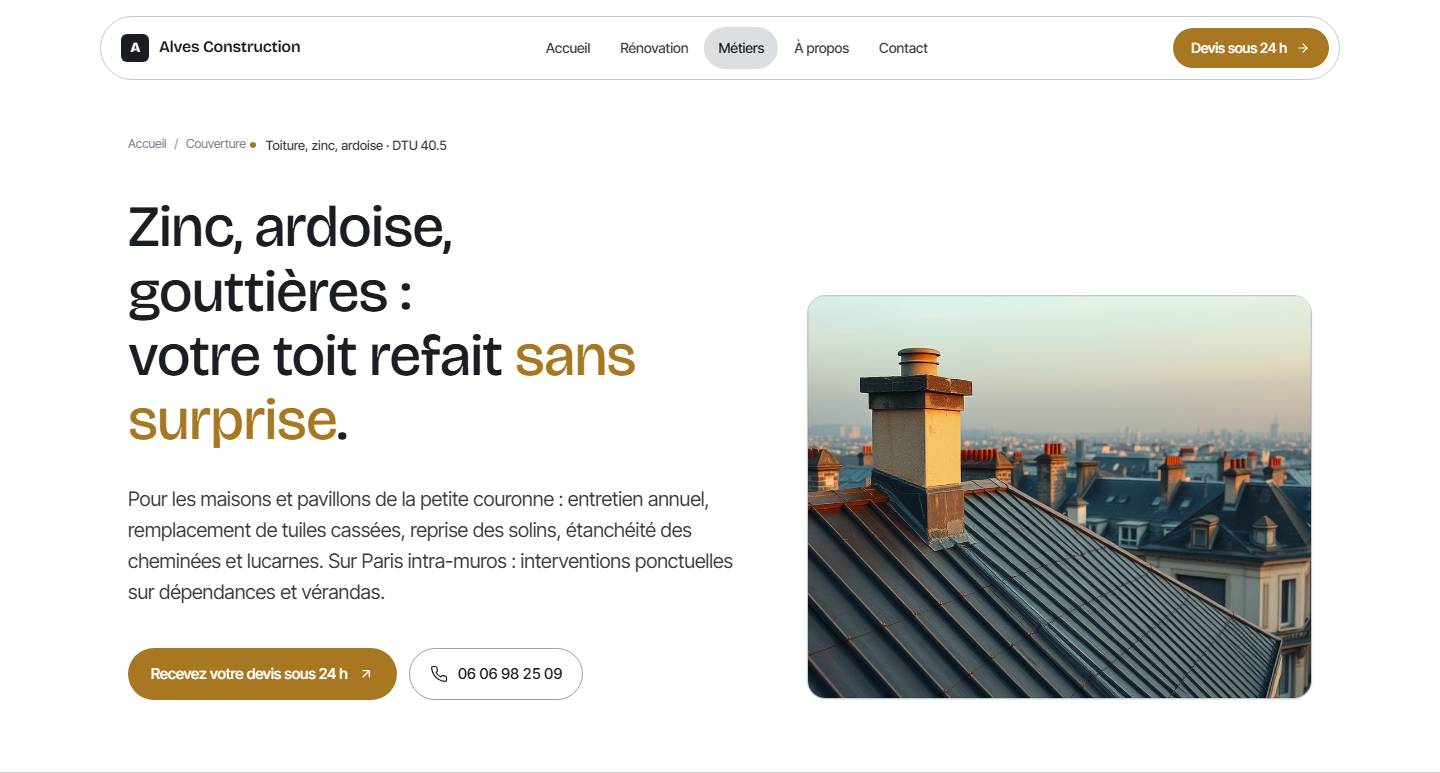 header — Zinc, ardoise, gouttières :votre toit refait sans surprise.