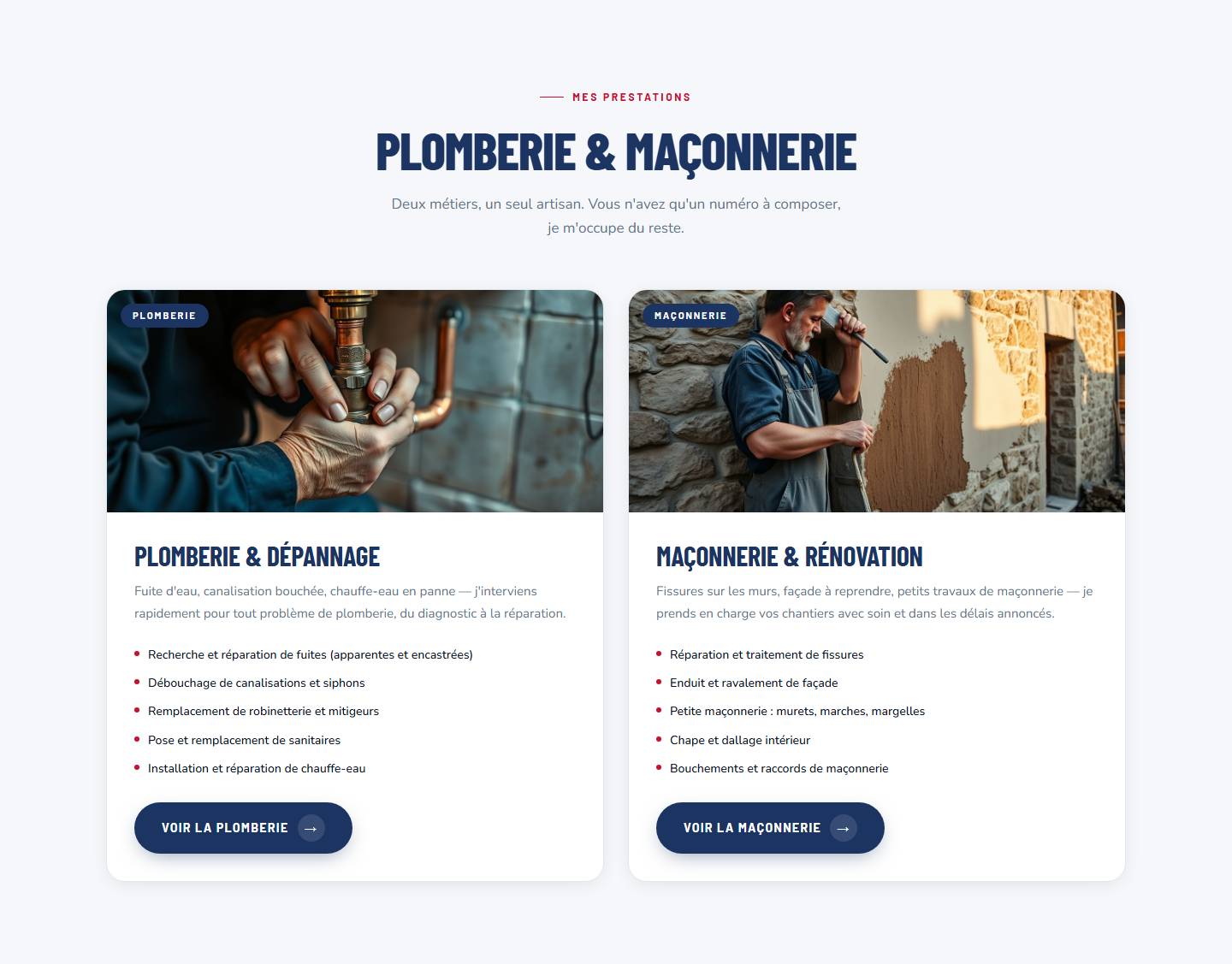 section — Plomberie & Maçonnerie