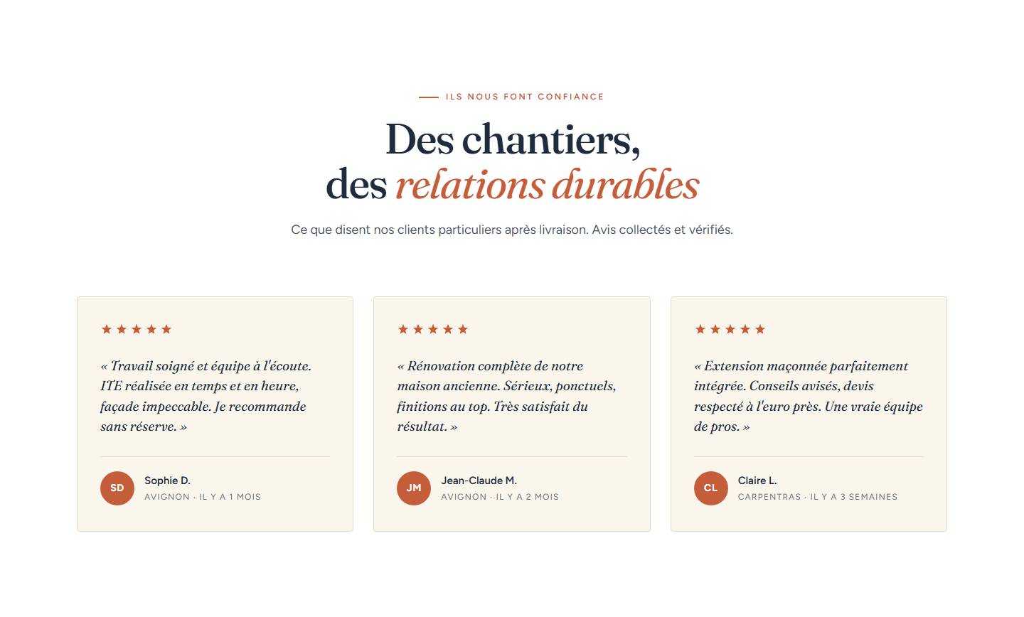 avis — Des chantiers,des relations durables