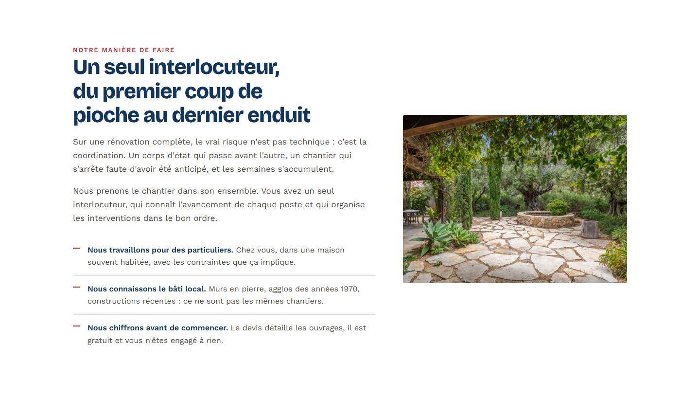 section — Un seul interlocuteur, du premier coup de pioche au dernier enduit