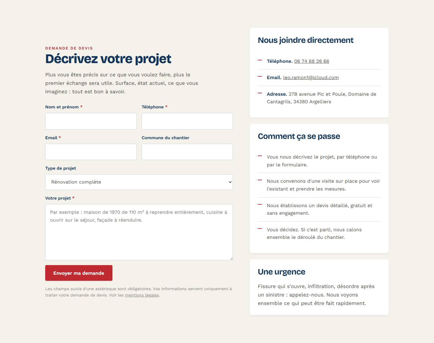 section — Décrivez votre projet