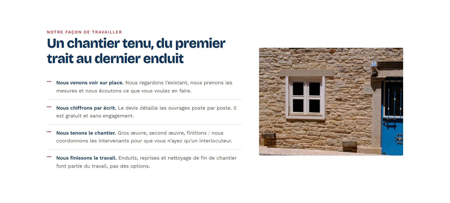 section — Un chantier tenu, du premier trait au dernier enduit