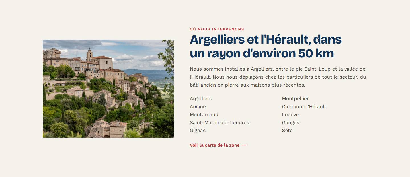 section — Argelliers et l'Hérault, dans un rayon d'environ 50 km