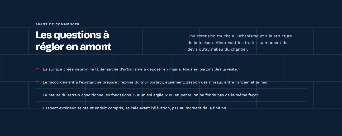 section — Les questions à régler en amont
