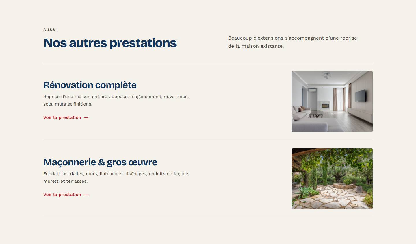 section — Nos autres prestations