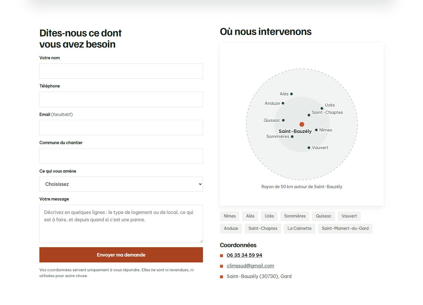 section — Dites-nous ce dont vous avez besoin