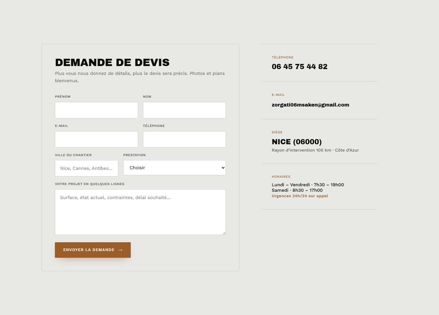 section — Demande de devis