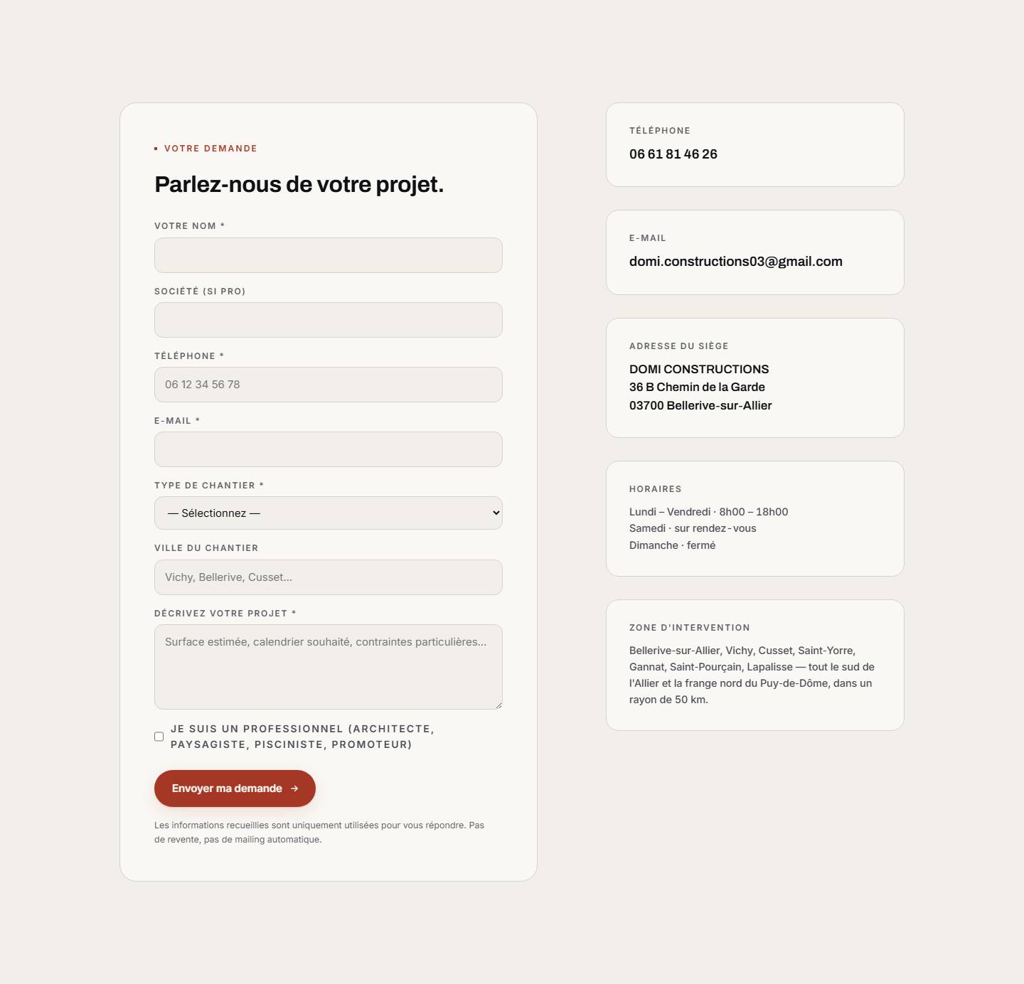 section — Parlez-nous de votre projet.