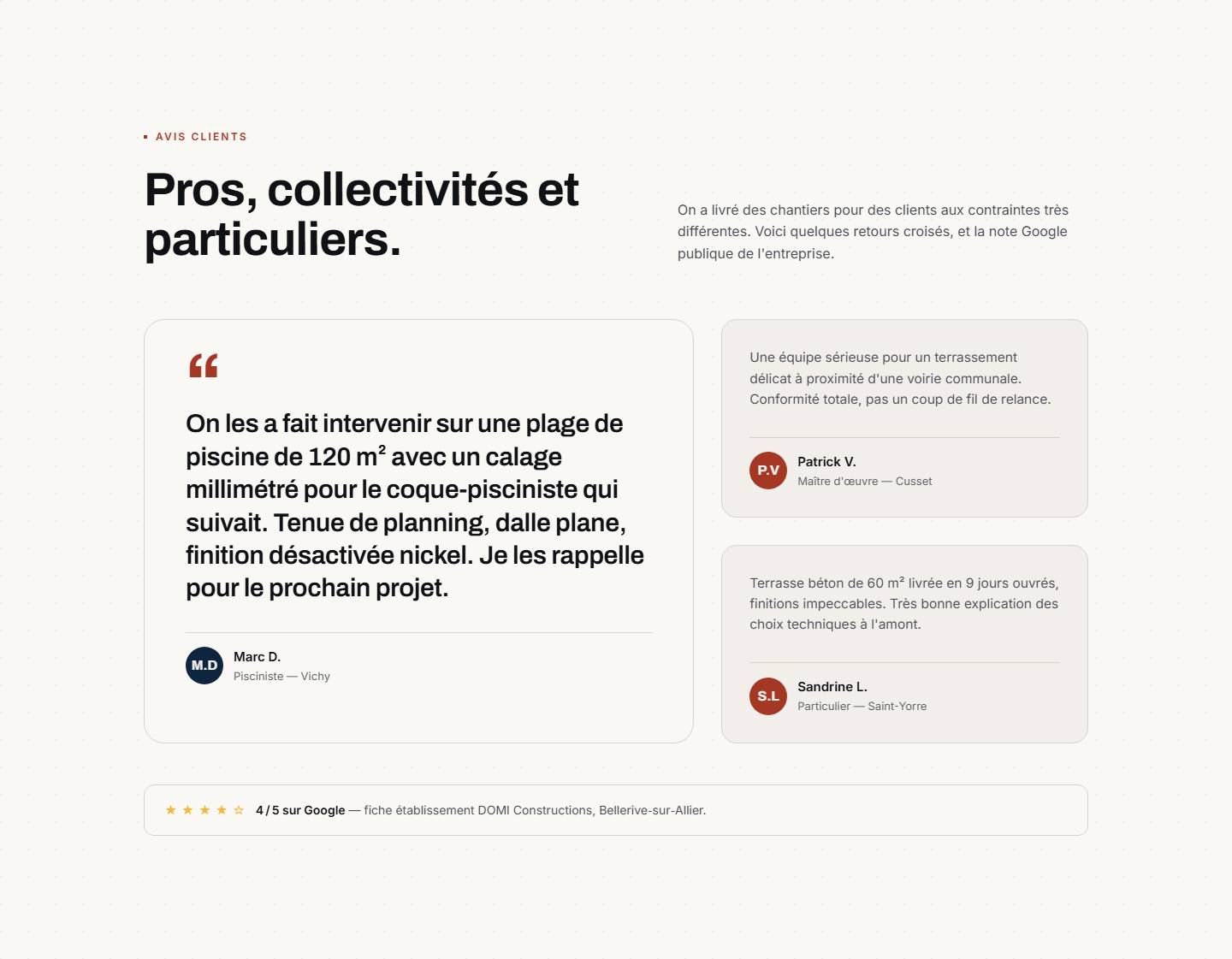 section — Pros, collectivités et particuliers.