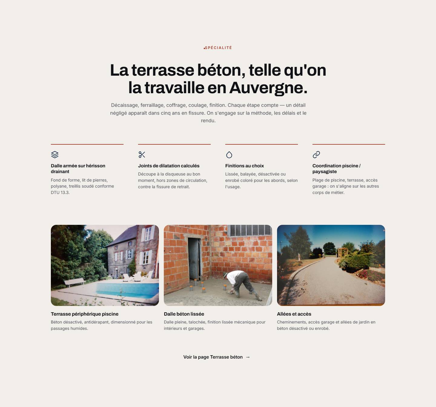 section — La terrasse béton, telle qu'on la travaille en Auvergne.