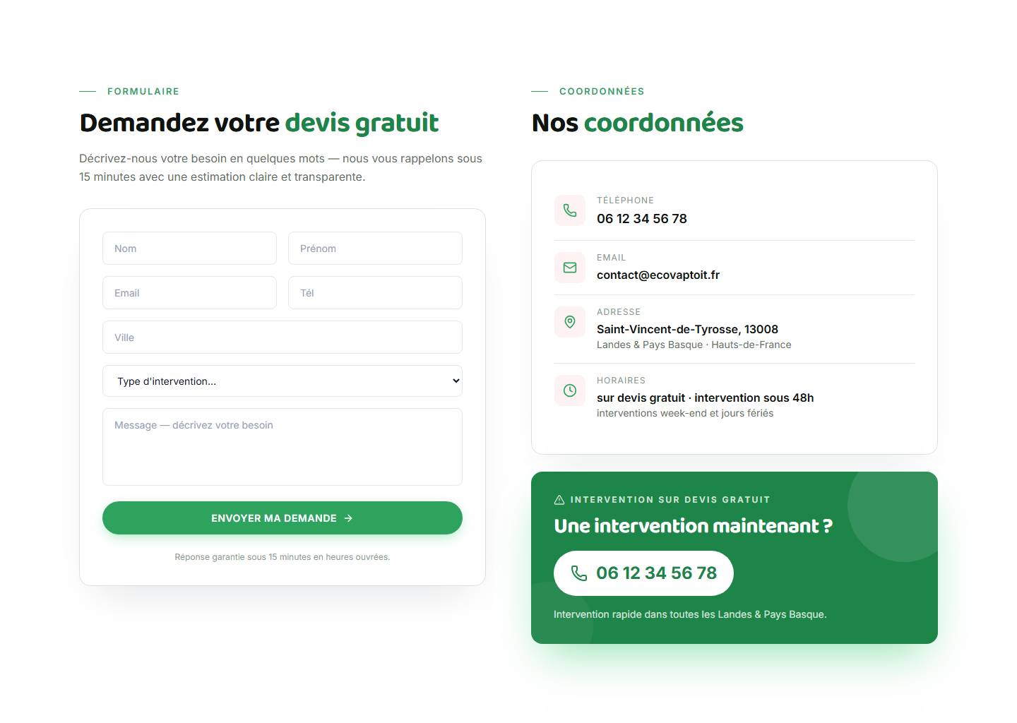 section — Demandez votre devis gratuit