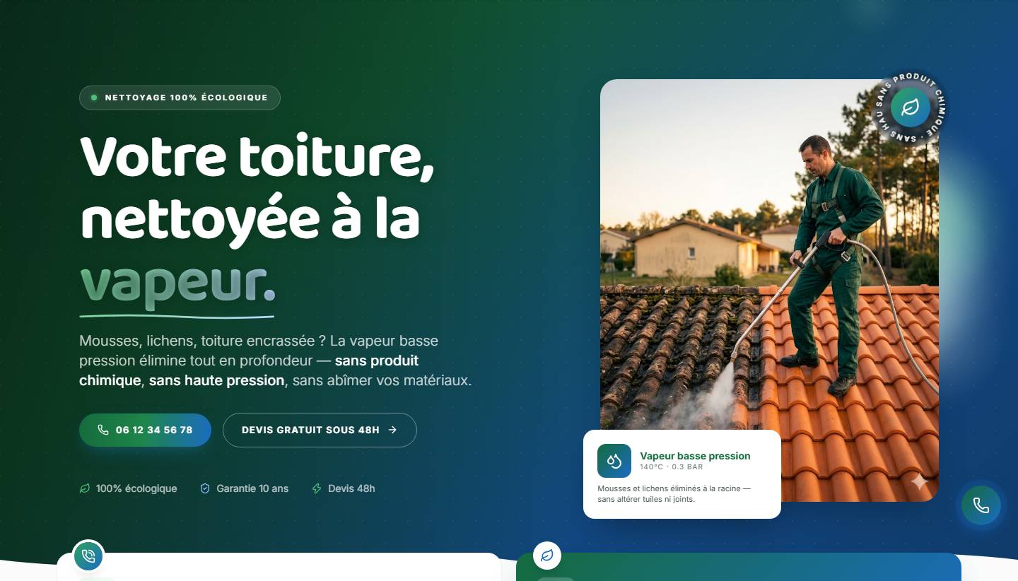 hero — Votre toiture, nettoyée à la vapeur.