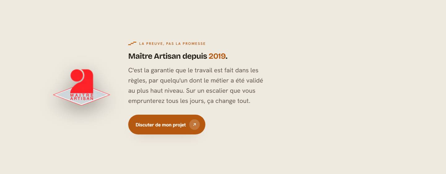 section — Maître Artisan depuis 2019.