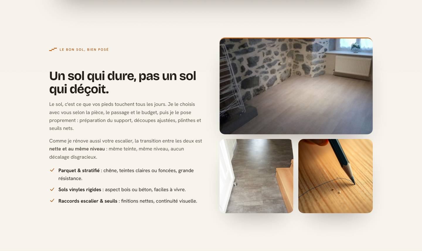 section — Un sol qui dure, pas un sol qui déçoit.