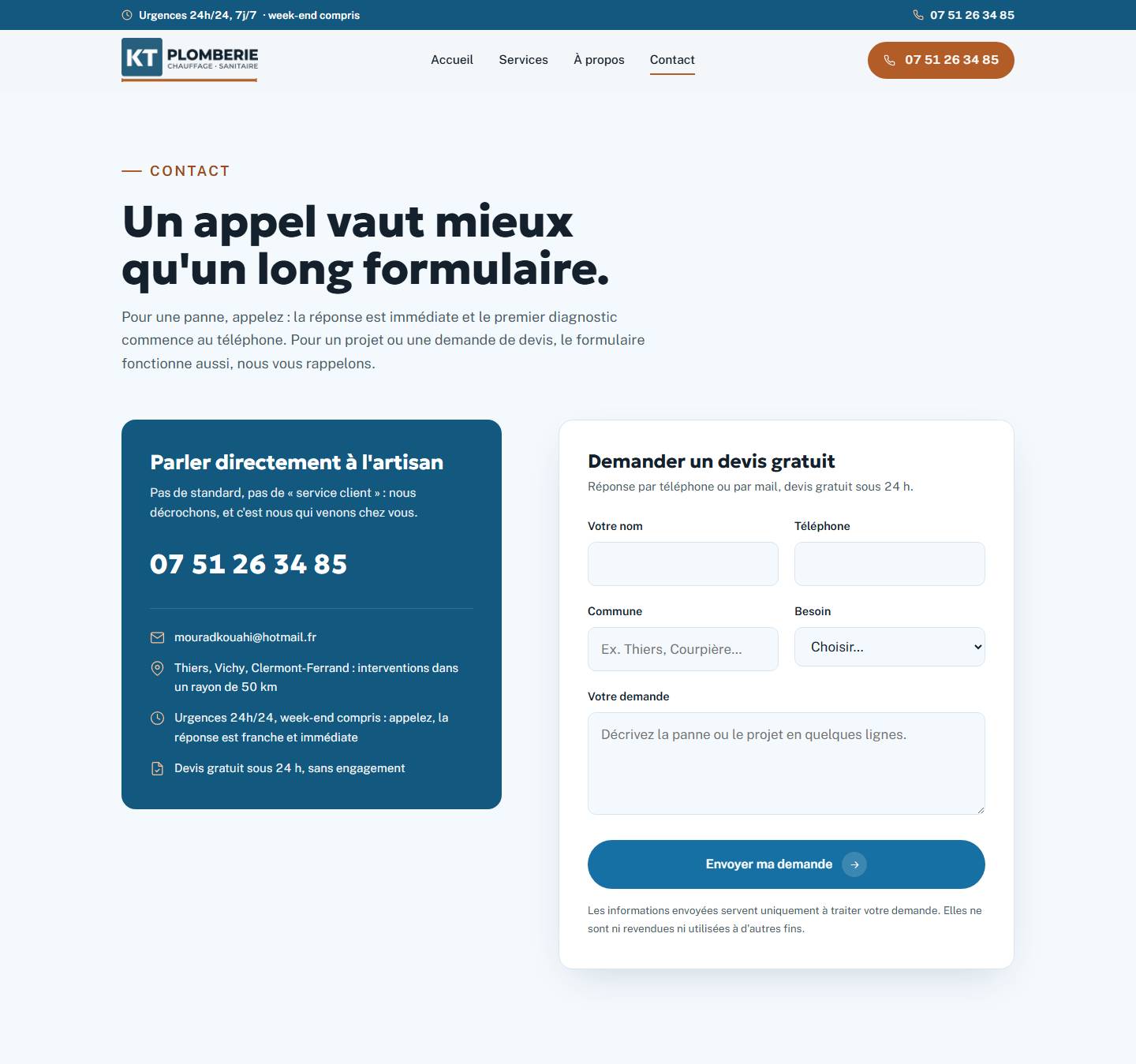 section — Un appel vaut mieux qu'un long formulaire.