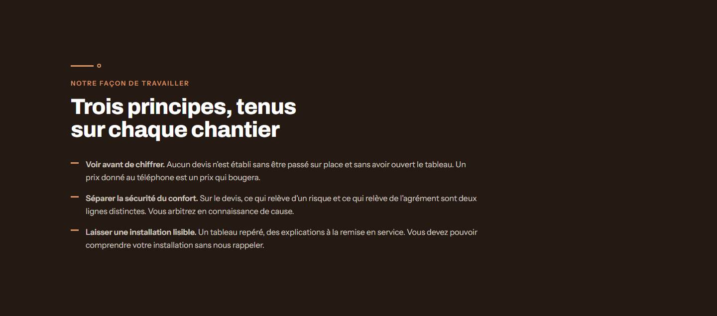 section — Trois principes, tenus sur chaque chantier