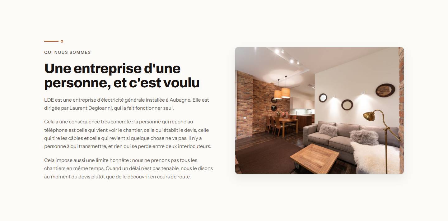 section — Une entreprise d'une personne, et c'est voulu