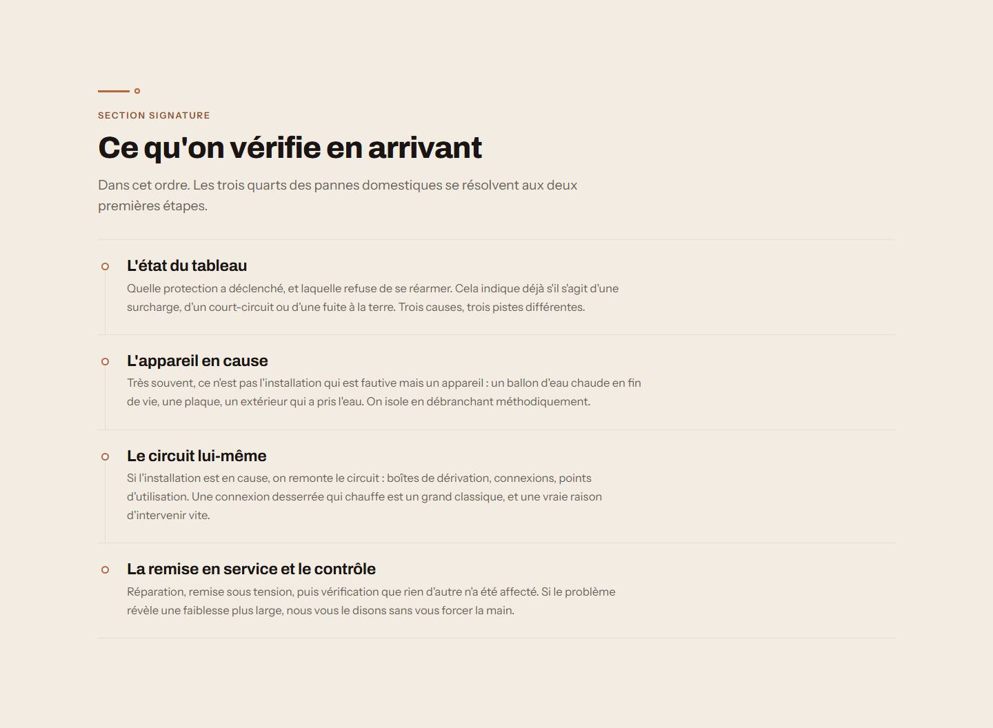 section — Ce qu'on vérifie en arrivant