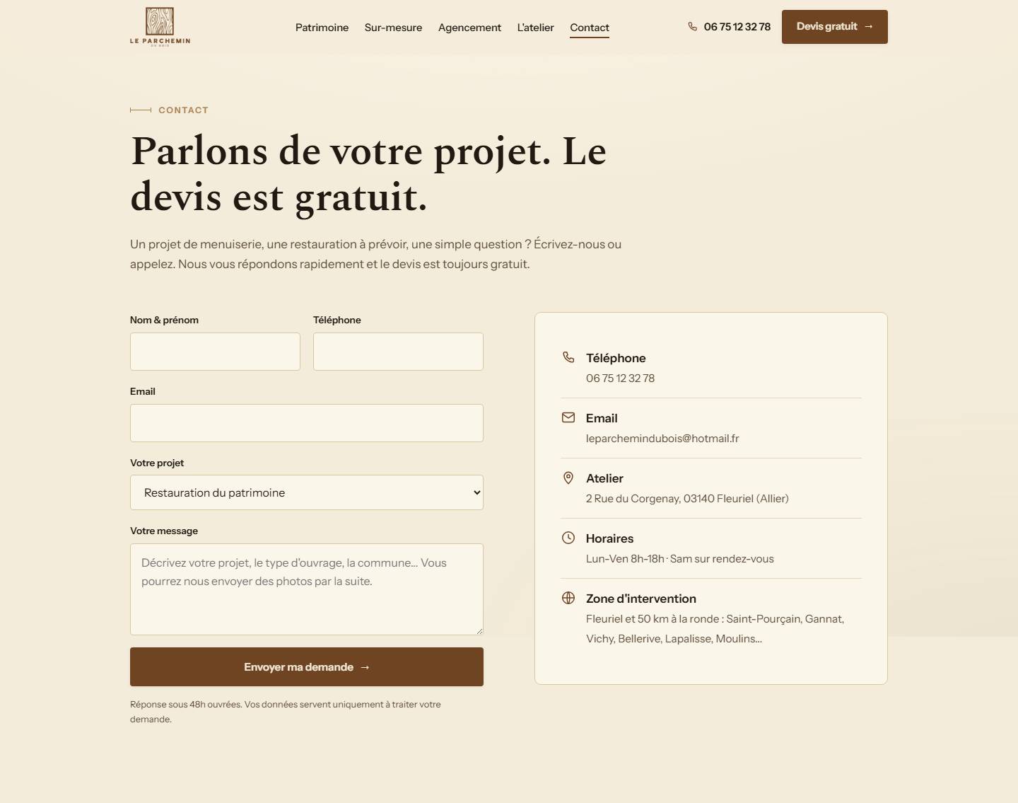 contact — Parlons de votre projet. Le devis est gratuit.