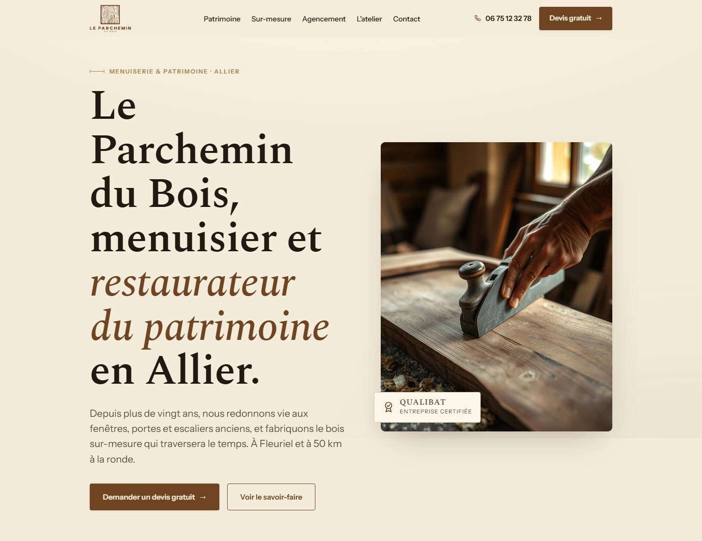 hero — Le Parchemin du Bois, menuisier et restaurateur du patrimoine en Allier.