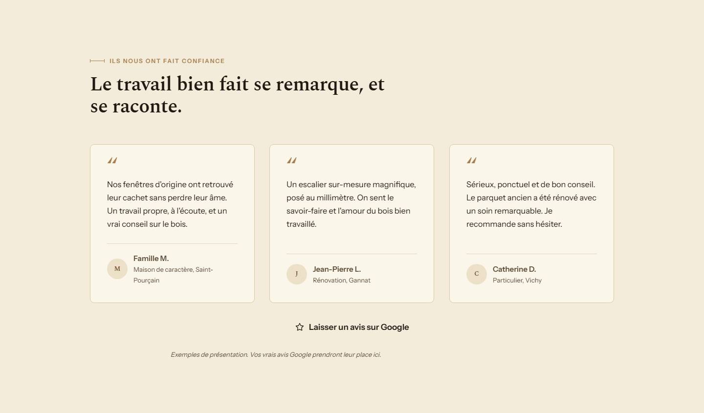 section — Le travail bien fait se remarque, et se raconte.
