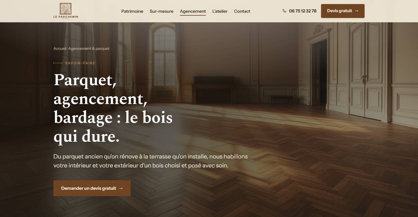 hero — Parquet, agencement, bardage : le bois qui dure.