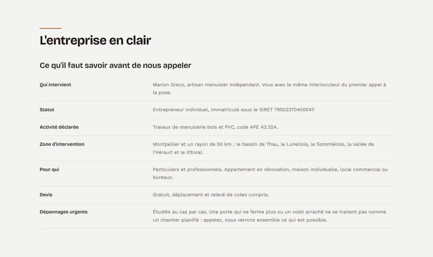 section — L'entreprise en clair