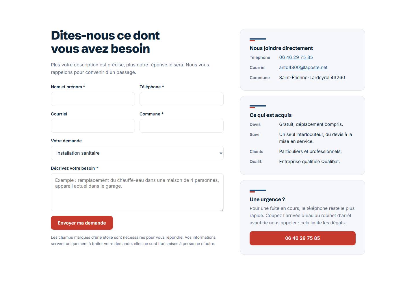 section — Dites-nous ce dont vous avez besoin