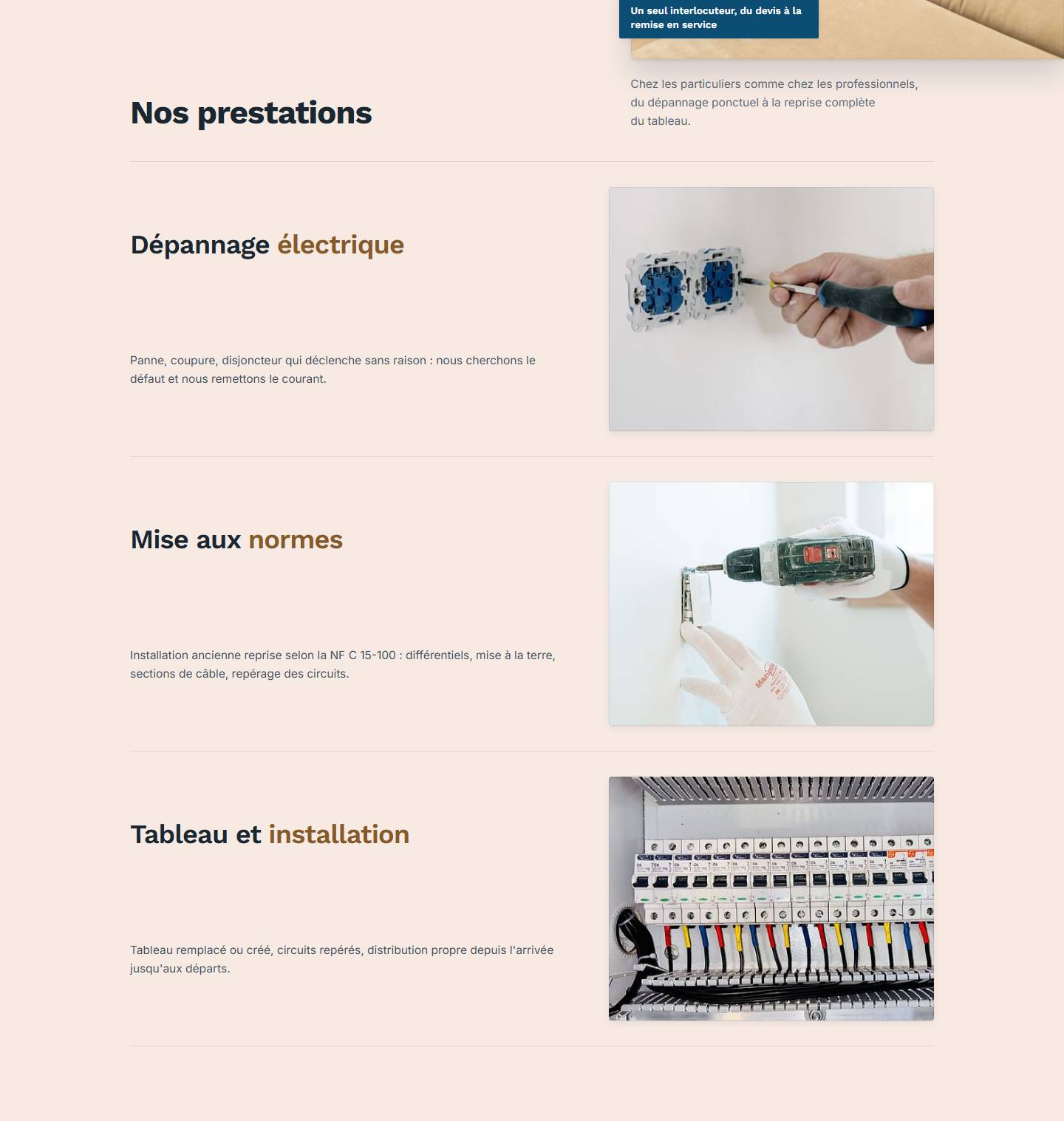 section — Nos prestations