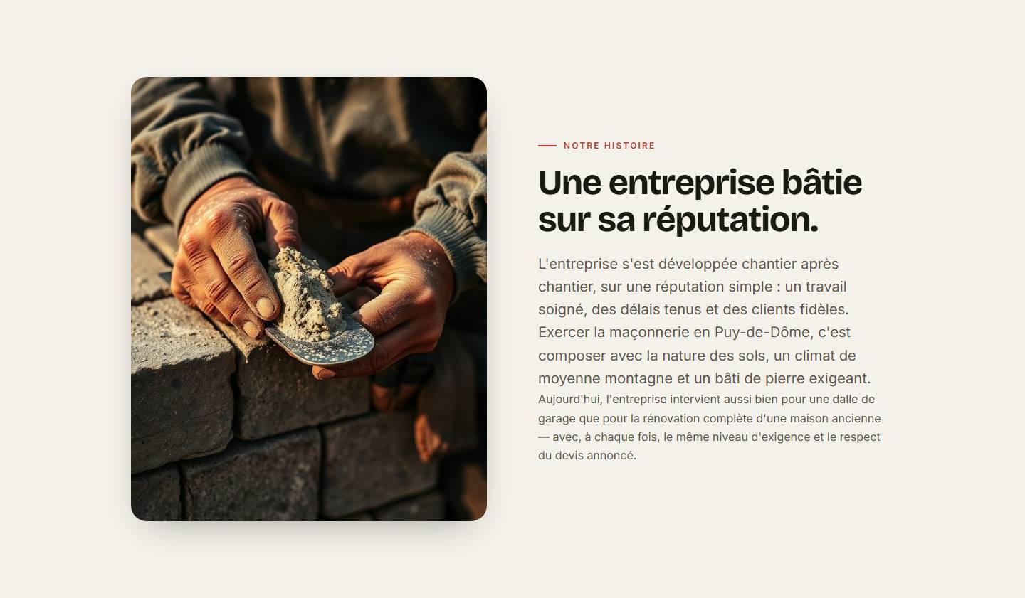 section — Une entreprise bâtie sur sa réputation.