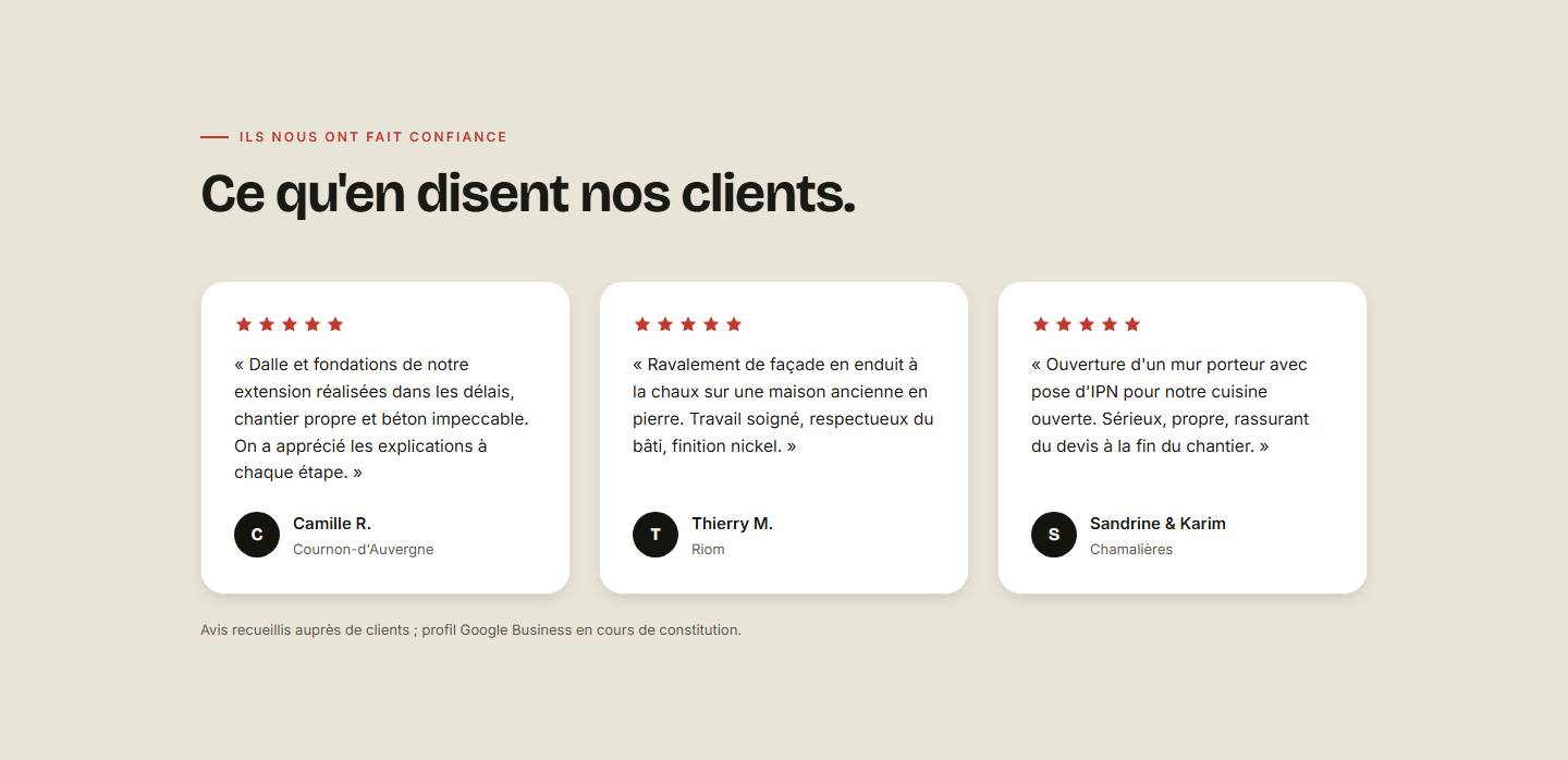 section — Ce qu'en disent nos clients.