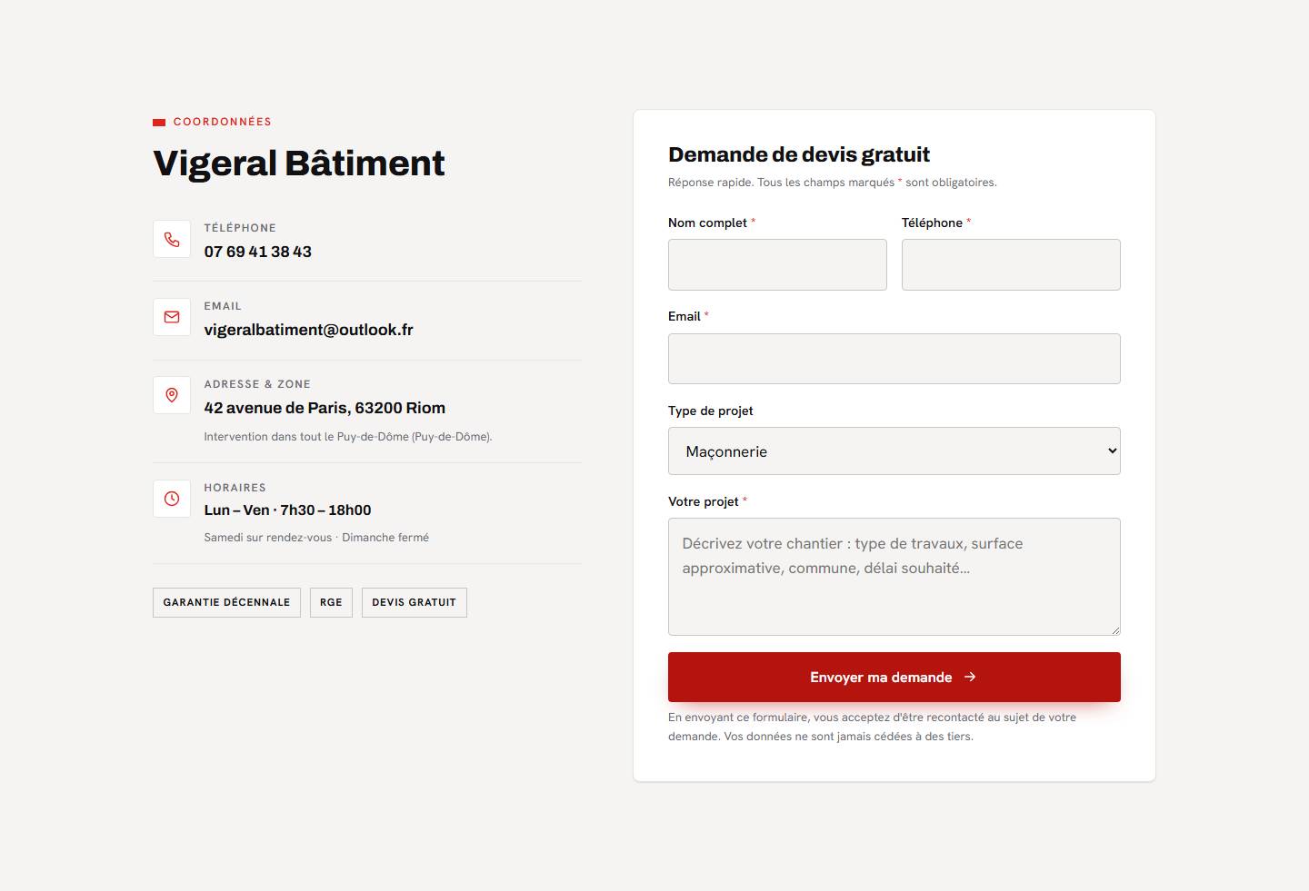contact — Vigeral Bâtiment
