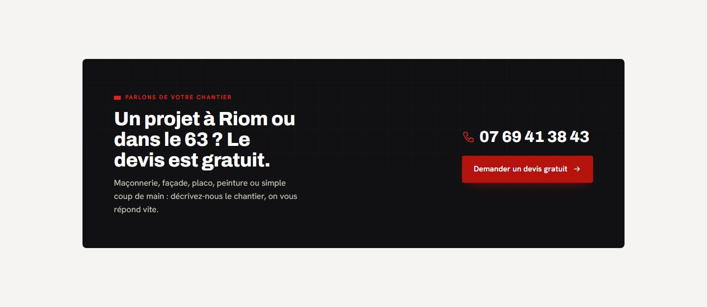 cta — Un projet à Riom ou dans le 63 ? Le devis est gratuit.